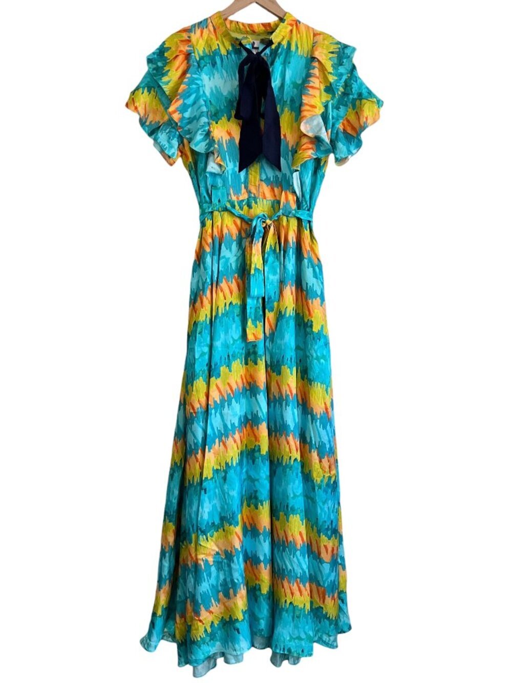 Anyango Mpinga Colorful Vibrant Ruffle Tie Neck Maxi Gown Dress